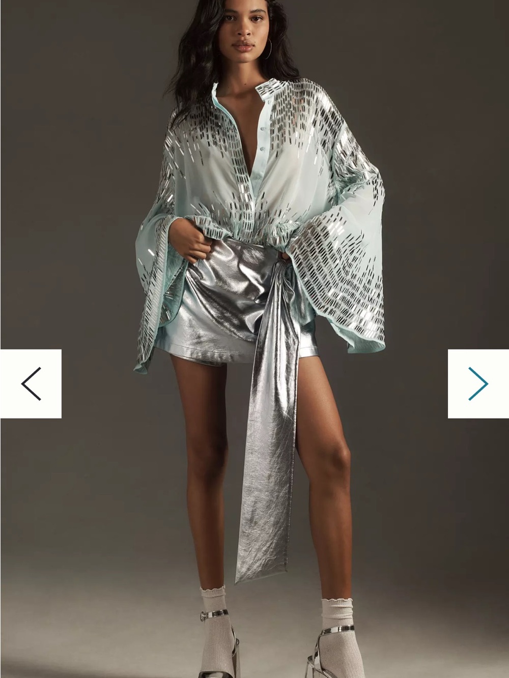 Anthropologie Let Me Be Sheer Sequin Batwing Sleeve Blouse